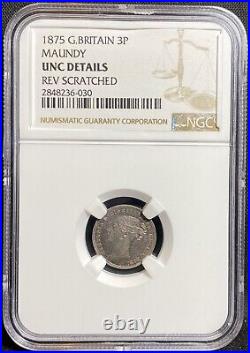 1875 Great Britain Silver Three Pence 3P KM-730 Queen Victoria Maundy NGC MS Unc