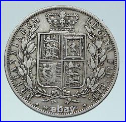 1883 UK Great Britain United Kingdom QUEEN VICTORIA Silver 1/2 Crown Coin i86498