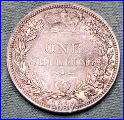 1884 Great Britain Young Queen Victoria Shilling Proof-like UNC! S-3907