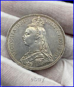 1887 Britain Victoria Jubilee Head Silver Crown, Lustrous Gold Toning High Grade