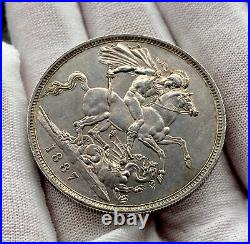1887 Britain Victoria Jubilee Head Silver Crown, Lustrous Gold Toning High Grade