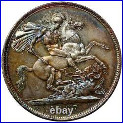 1887 Great Britain 1 Crown Large Silver Coin PCGS MS63 Beautiful Toning