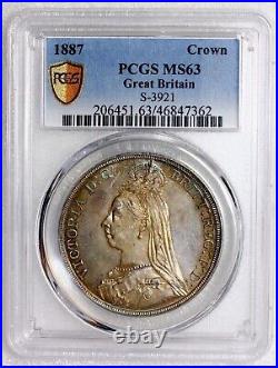 1887 Great Britain 1 Crown Large Silver Coin PCGS MS63 Beautiful Toning