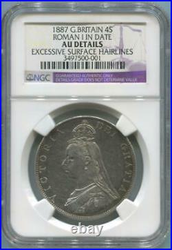 1887 Great Britain 4 Shilling. Roman I in date. NGC AU Details