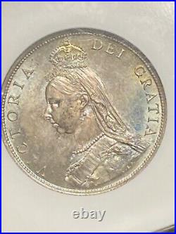 1887 Great Britain Jubilee Head 2 Shillings NGC MS 65 SILVER Coin Rainbow RARE