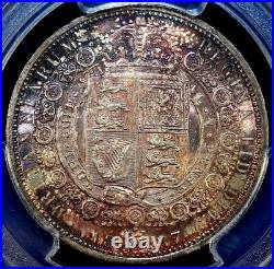 1887 Great Britain Queen Victoria Silver 1/2 Crown Coin. PCGS MS-63 TONING