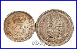 1887 Great Britain Silver 5 Coin Set 3-6-12 Pence, Florin and Half Crown
