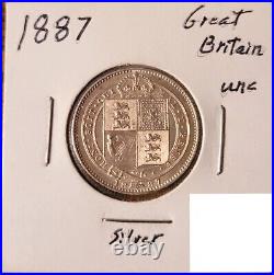 1887 Great Britain Sterling Silver Shilling Queen Victoria Coin UNC England UK