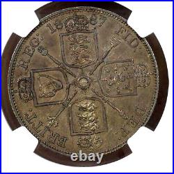 1887 Great Britain VICTORIA. 925 Silver Double Florin NGC AU53 (Arabic I)