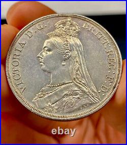 1887 Great Britain Victoria Jubilee Head Silver Crown, Lustrous, High Grade UNC
