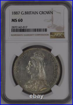 1887 Great Britain Victoria Silver Crown Km#-765 Ngc Ms 60 Low Pop Rarity R3