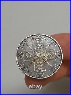 1887 QUEEN VICTORIA GREAT BRITAIN SILVER JUBILEE FLORIN COIN-Nice Example! F/37