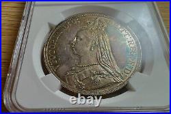 1887 UK Great Britain Queen Victoria Silver Crown Coin Nicely Toned NGC MS62
