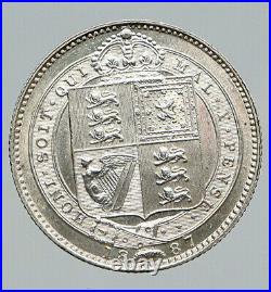 1887 UK Great Britain United Kingdom QUEEN VICTORIA Silver Shilling Coin i91756