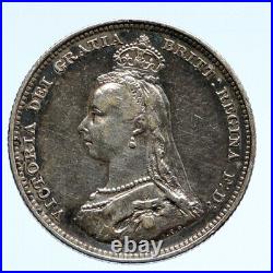 1887 UK Great Britain United Kingdom QUEEN VICTORIA Silver Shilling Coin i94548