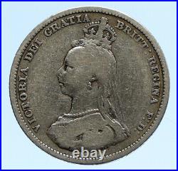 1887 UK Great Britain United Kingdom QUEEN VICTORIA Silver Shilling Coin i96283