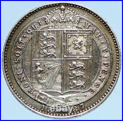 1887 UK Great Britain United Kingdom QUEEN VICTORIA Silver Shilling Coin i98350
