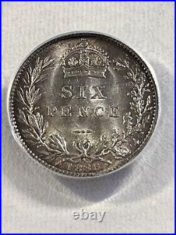 1888 Great Britain Silver 6 Pence Graded MS 64 by ANACS