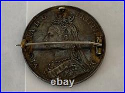 1888 Great Britain Silver Crown Coin withEnameled ST George, Pin Brooch