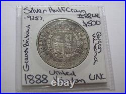 1888 Silver Half Crown Great Britain Queen Victoria English Coin. 925 Ag #88. Unc