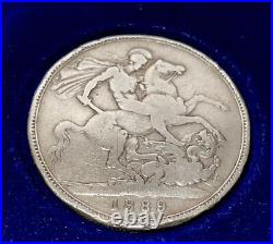 1889 Great Britain Queen Victoria-SILVER CROWN LARGE GENUINE SILVER COIN & CASE