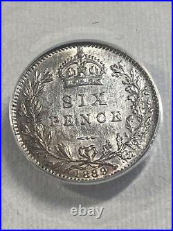 1889 Great Britain Silver 6 Pence Graded AU 55 Details Cleaned by ANACS