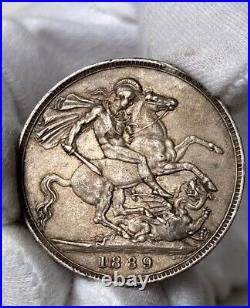 1889 Great Britain UK Queen Victoria One Crown Silver Coin KM#765