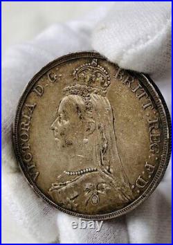 1889 Great Britain UK Queen Victoria One Crown Silver Coin KM#765
