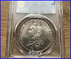 1889 UK Great Britain Queen Victoria Silver Crown Coin PCGS MS62