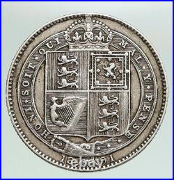 1891 UK Great Britain United Kingdom QUEEN VICTORIA Silver Shilling Coin i92129