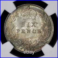 1894 Great Britain Silver 6 Pence NGC MS 64 Toned