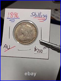 1896 Uk Great Britain Silver Shilling Au Choice With Stunning Toning F/28