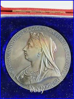 1897Large Silver Medal Coin Queen Victoria Diamond Jubilee RAINBOW TONED