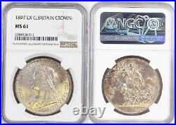 1897, Great Britain, Queen Victoria. Silver Crown Veiled Bust Coin. NGC MS-61