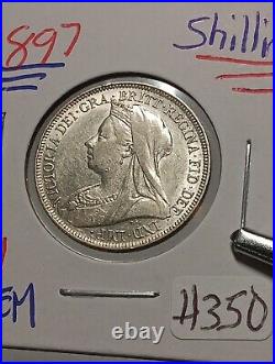 1897 Great Britain Shilling Silver Coin Bu GEM Stunning COIN F/39