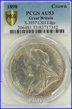 1898 Great Britain Silver Crown S-3937 LXII Edge PCGS AU53