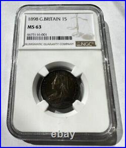 1898 Veiled Queen Victoria, Great Britain Silver Shilling MS63-NGC. S3940A