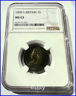 1898 Veiled Queen Victoria, Great Britain Silver Shilling MS63-NGC. S3940A