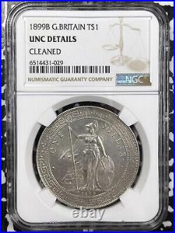 1899-B Great Britain $1 Trade Dollar NGC Cleaned-UNC Details Lot#G4683 Silver