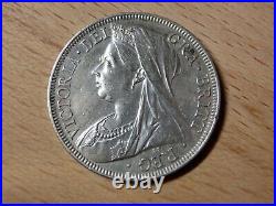 1899 UK Great Britain United Kingdom QUEEN VICTORIA 1/2 Crown Silver Coin