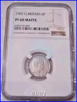 1902 Great Britain 6. Pence Silver Proof Slabbed by NGC PF 60 MATTE