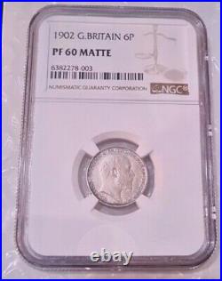 1902 Great Britain 6. Pence Silver Proof Slabbed by NGC PF 60 MATTE