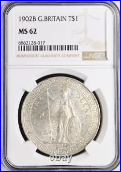 1902b T$1 Great Britain Silver Trade Dollar Ngc Ms62 Low Pop Rare R4 High Grade