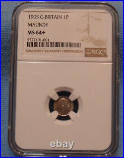 1905 NGC MS 64+ Edward VII 1 one Pence Great Britain Silver Coin