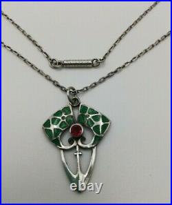 1908 CHARLES PAYTON (Liberty designer) signed Art Nouveau silver enamel necklace