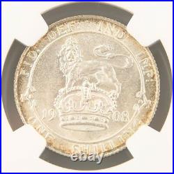 1908 Great Britain Shilling Silver Coin MS-61 NGC Edward VII England KM#800