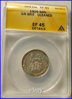 1909 Great Britain Shilling ANACS XF45 Details 1S SILVER 12P Edward VII Coin 3A