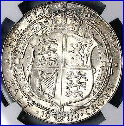 1909 NGC MS 62 Edward VII 1/2 Crown Great Britain Rare Silver Coin (23121602D)