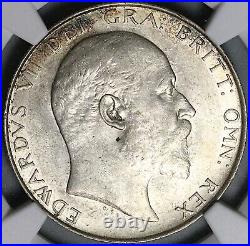 1909 NGC MS 62 Edward VII 1/2 Crown Great Britain Rare Silver Coin (23121602D)