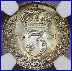 1913 Great Britain Silver 3 Pence, King George V, Ngc Ms67 Top Pop, Finest Known